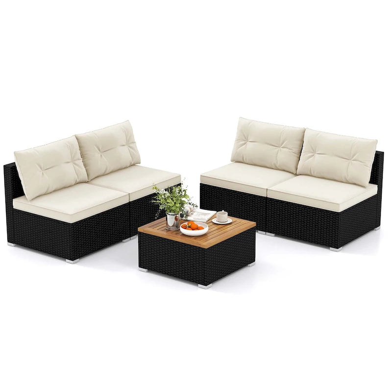 Costway 5 Piece Outdoor Furniture Set with Seat & Back Cushions Acacia - See Details