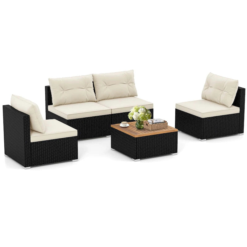 Set di mobili da esterno Costway 5 pezzi con cuscini per seduta e schienale in acacia - Vedi dettagli