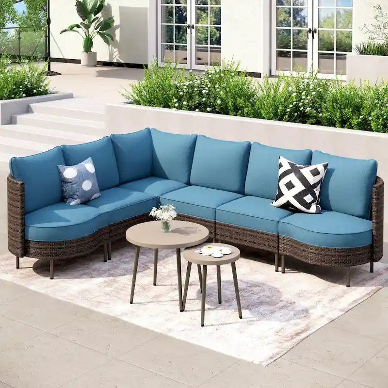 MAISON ARTS 8-Piece Outdoor Sectional Sofa Set Wicker Conversation Set with Thick Cushion and 2 Round Table