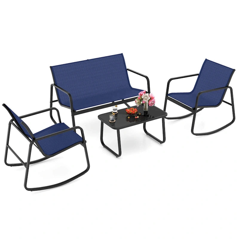 Costway 4/8 PCS Patio Rocking Set 4 Rocking Chairs & Loveseat with