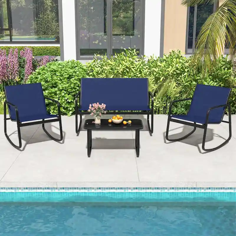 Costway Set Dondolo da Giardino 4/8 Pezzi, 4 Poltrone e Divanetto con