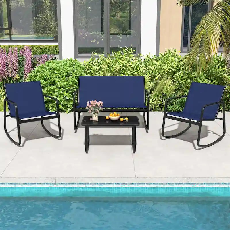 Costway Set Dondolo da Giardino 4/8 Pezzi, 4 Poltrone e Divanetto con