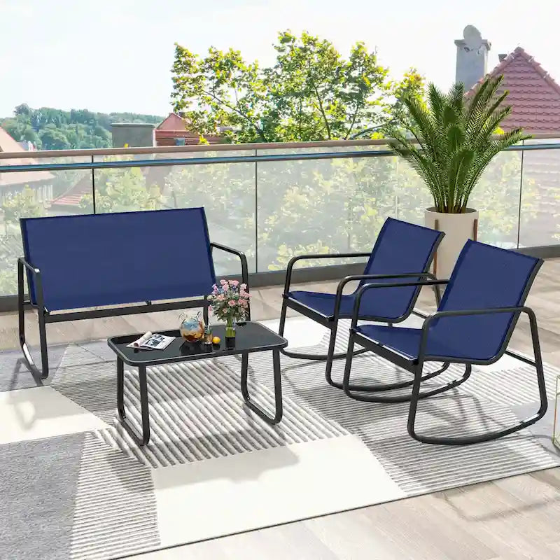Costway Set Dondolo da Giardino 4/8 Pezzi, 4 Poltrone e Divanetto con