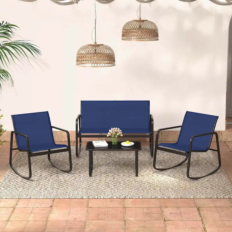 Costway Set Dondolo da Giardino 4/8 Pezzi, 4 Poltrone e Divanetto con