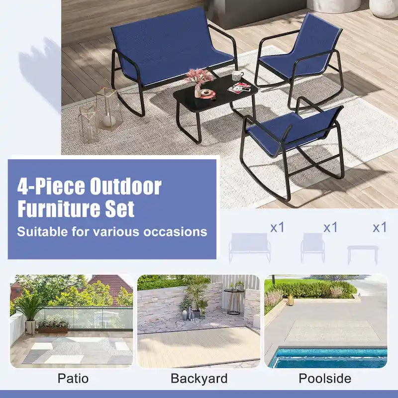 Costway Set Dondolo da Giardino 4/8 Pezzi, 4 Poltrone e Divanetto con