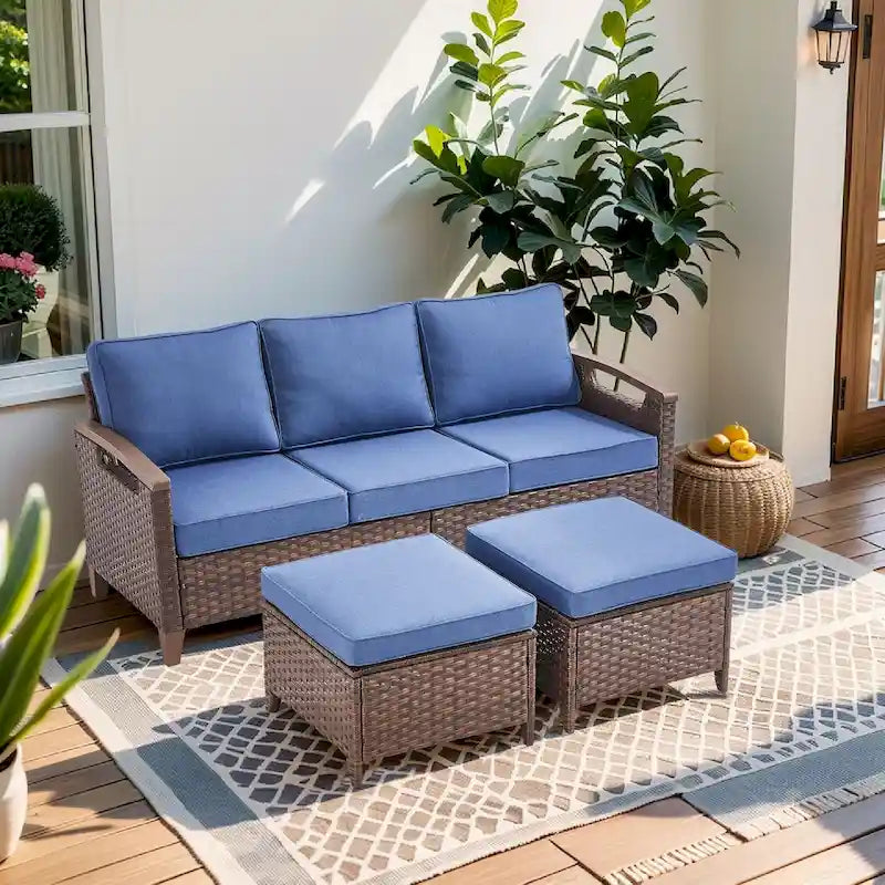 Ensemble de meubles de patio Pocassy : canapé, chaise, ottoman et table