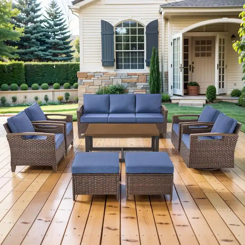 Pocassy Outdoor Patio Sofa Chair Ottoman Table Furniture Set