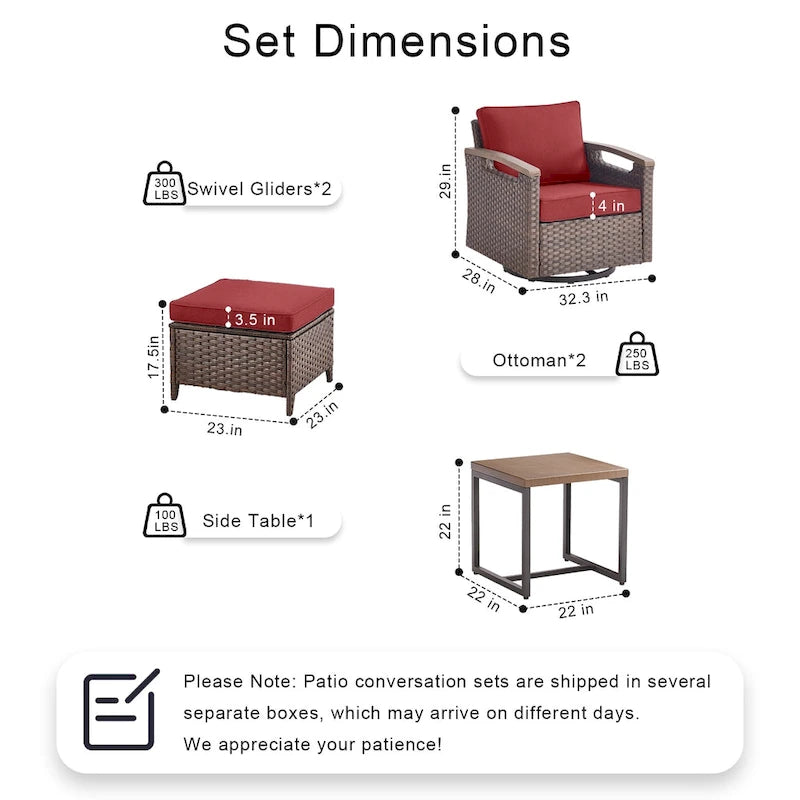 Ensemble de meubles de patio Pocassy : canapé, chaise, ottoman et table