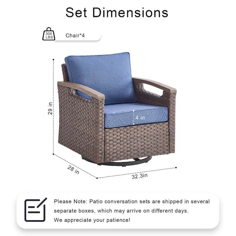 Ensemble de meubles de patio Pocassy : canapé, chaise, ottoman et table