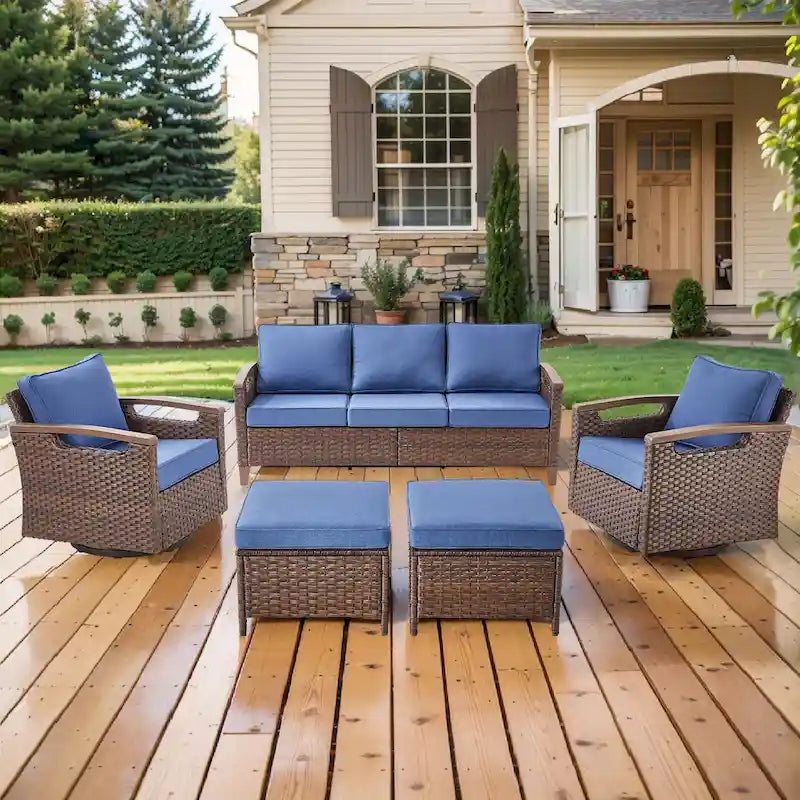 Ensemble de meubles de patio Pocassy : canapé, chaise, ottoman et table