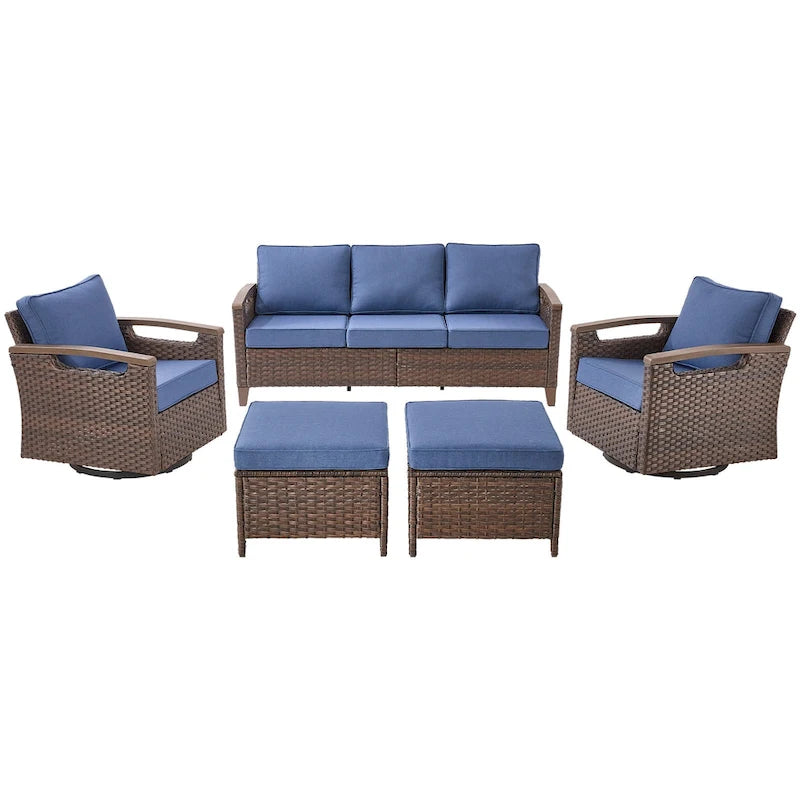 Ensemble de meubles de patio Pocassy : canapé, chaise, ottoman et table