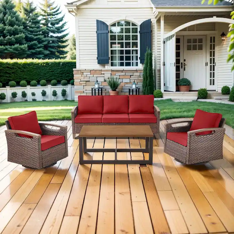 Ensemble de meubles de patio Pocassy : canapé, chaise, ottoman et table