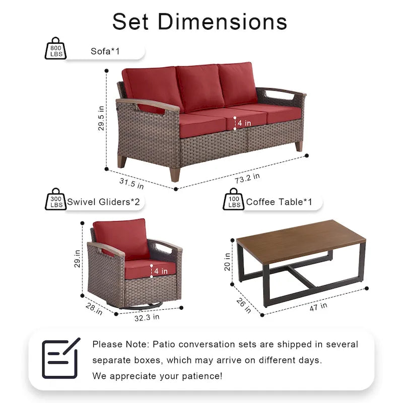 Ensemble de meubles de patio Pocassy : canapé, chaise, ottoman et table