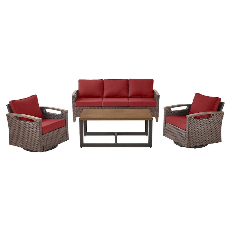 Ensemble de meubles de patio Pocassy : canapé, chaise, ottoman et table