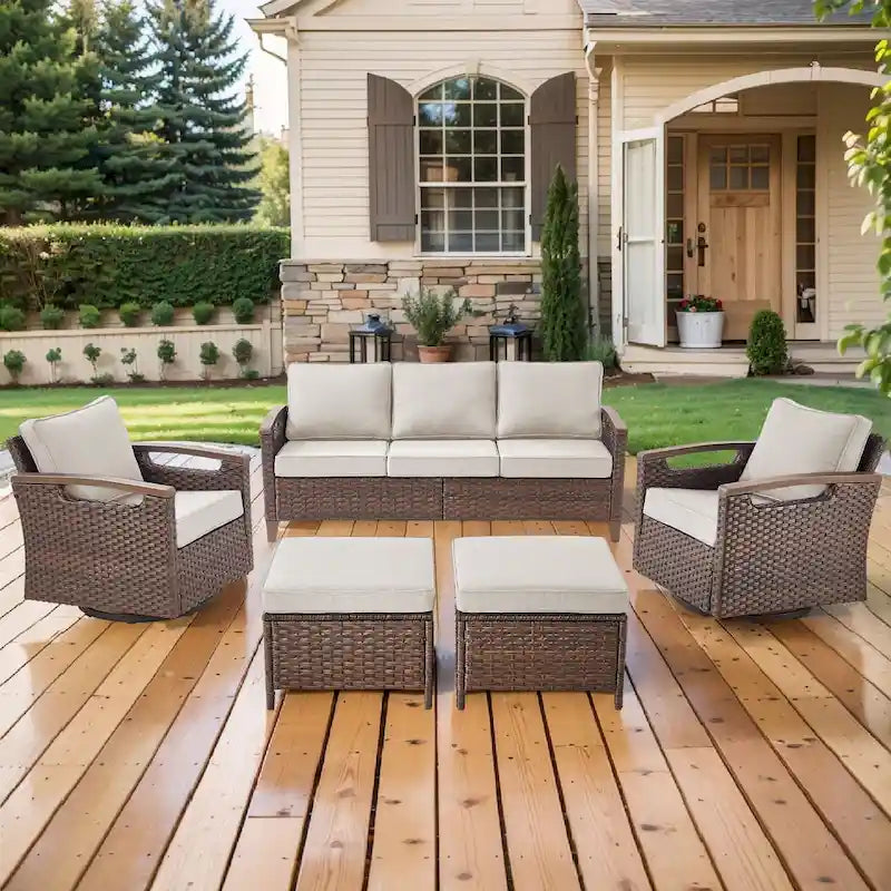 Ensemble de meubles de patio Pocassy : canapé, chaise, ottoman et table