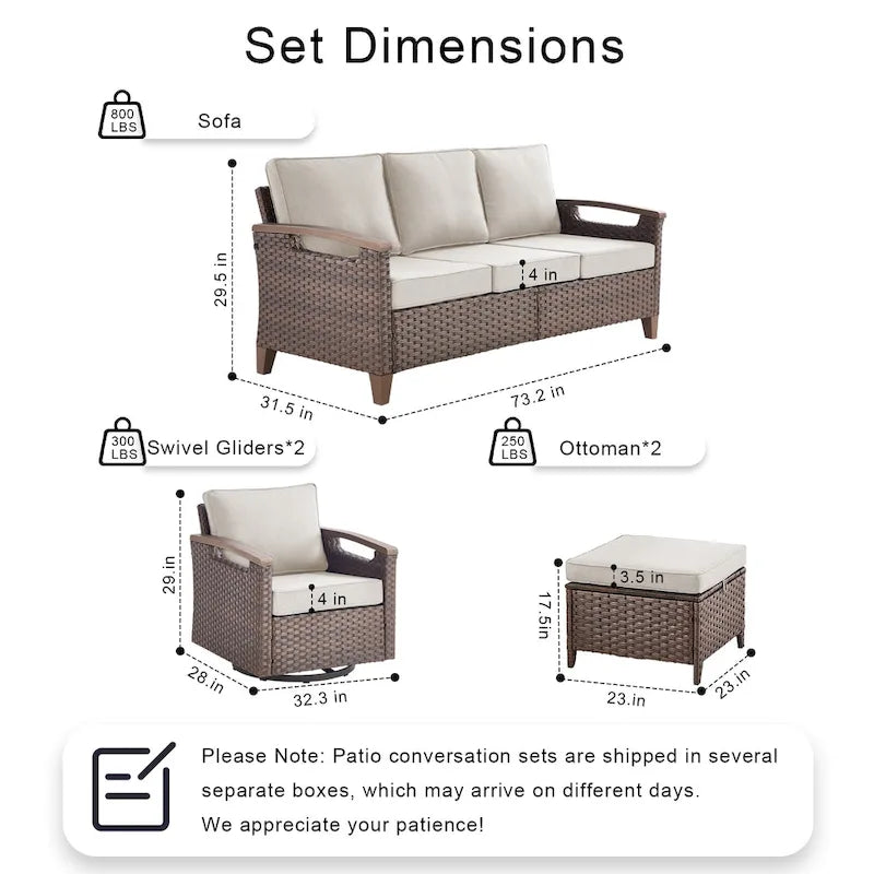 Ensemble de meubles de patio Pocassy : canapé, chaise, ottoman et table