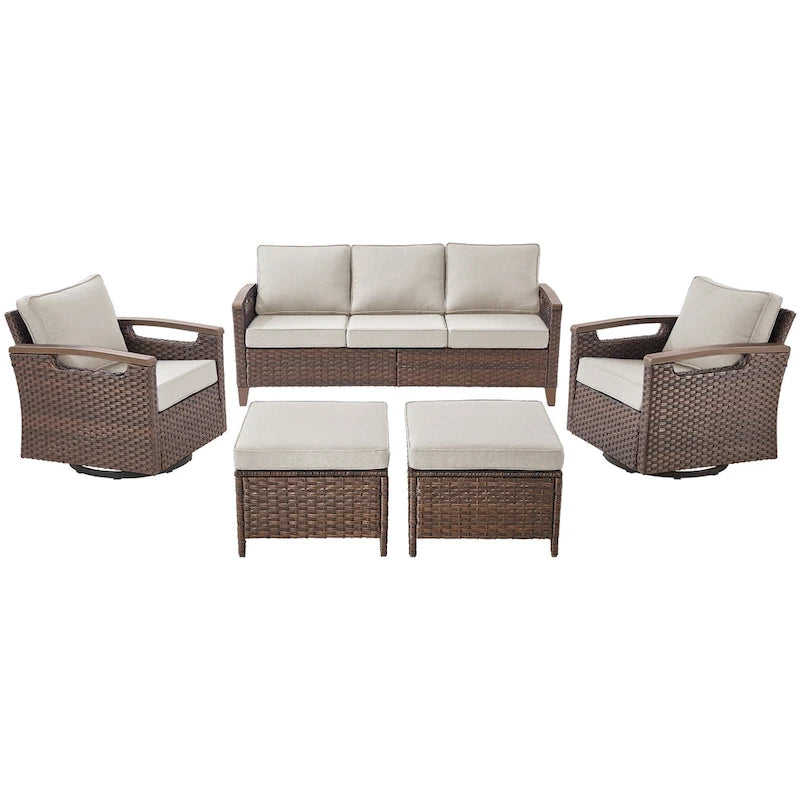Ensemble de meubles de patio Pocassy : canapé, chaise, ottoman et table