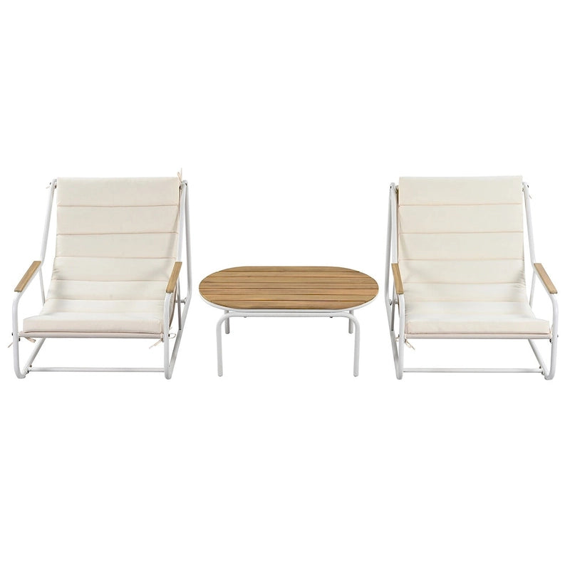 Ensemble de chaises longues 3 pièces, réglable avec roulettes et tables pour piscine, terrasse