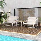 Ensemble de chaises longues 3 pièces, réglable avec roulettes et tables pour piscine, terrasse