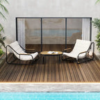 Ensemble de chaises longues 3 pièces, réglable avec roulettes et tables pour piscine, terrasse