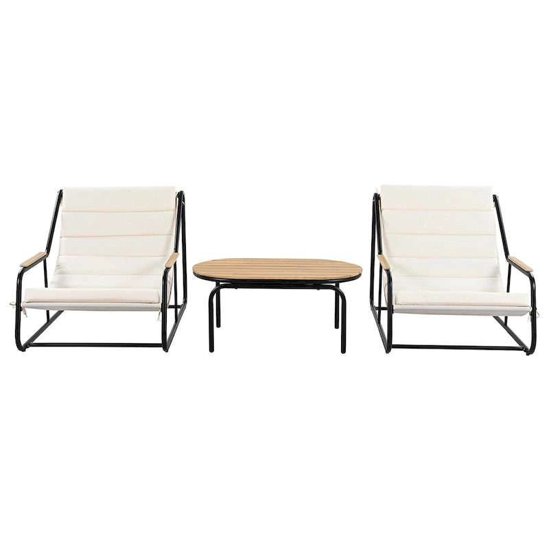 Ensemble de chaises longues 3 pièces, réglable avec roulettes et tables pour piscine, terrasse
