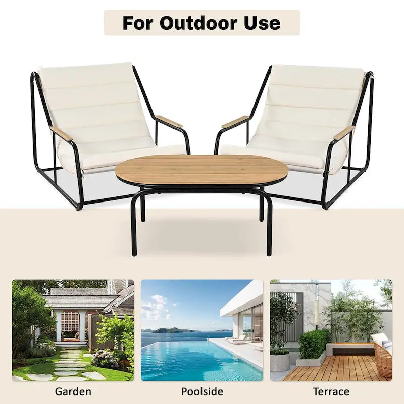 Ensemble de chaises longues 3 pièces, réglable avec roulettes et tables pour piscine, terrasse