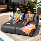Jaxx Vada Outdoor Sun Lounger Loveseat Luxurious Modular Double Chaise and Conversation Nook - 72 W x 79.5 D x 25.5 H