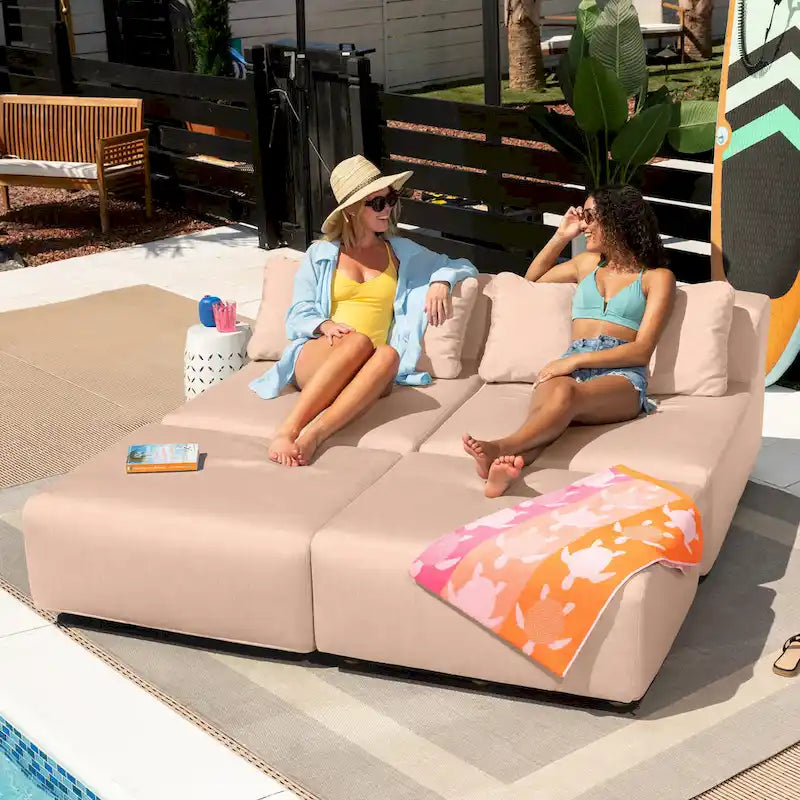 Jaxx Vada Lettino Prendisole da Esterno Divanetto di Lusso Modulare Chaise Doppia e Angolo Conversazione - 183 L x 202 P x 65 A cm