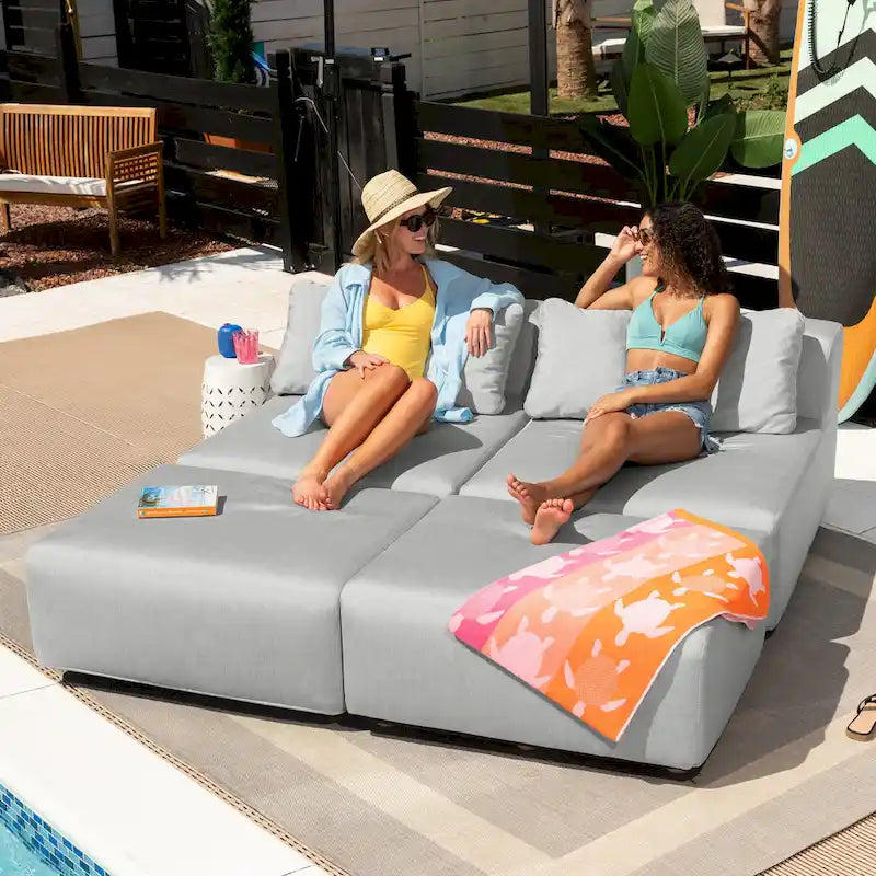 Jaxx Vada Lettino Prendisole da Esterno Divanetto di Lusso Modulare Chaise Doppia e Angolo Conversazione - 183 L x 202 P x 65 A cm