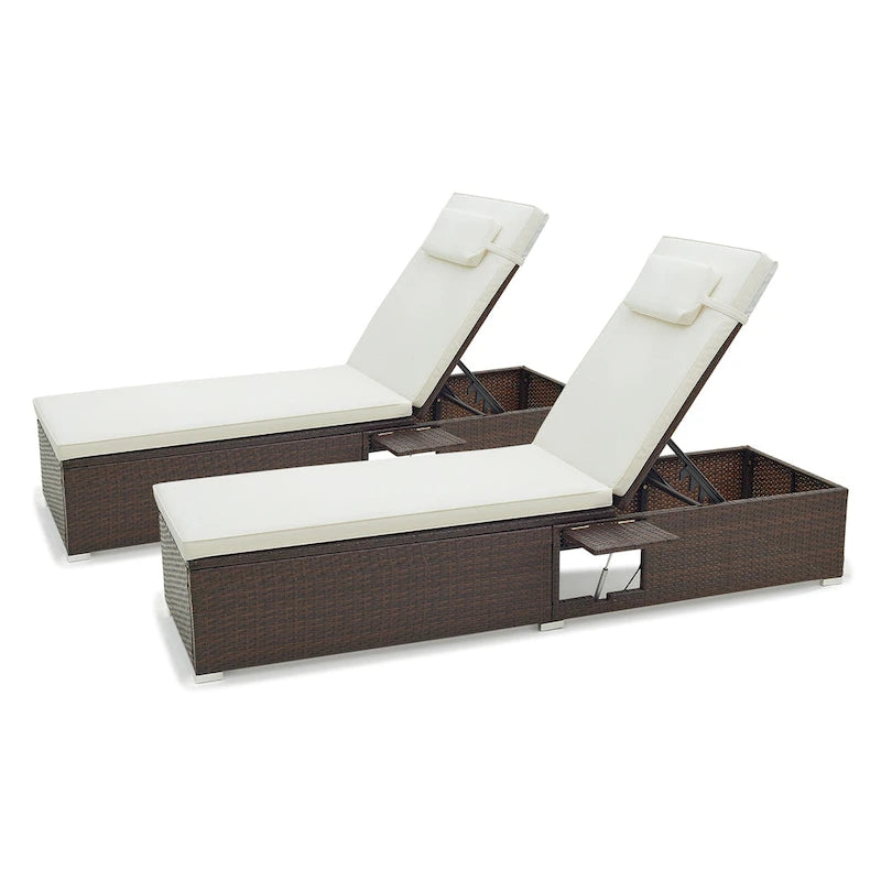 Gymax Chaise Lounge Set of 2 w/ 6-level Backrest Comfy Seat Cushion &