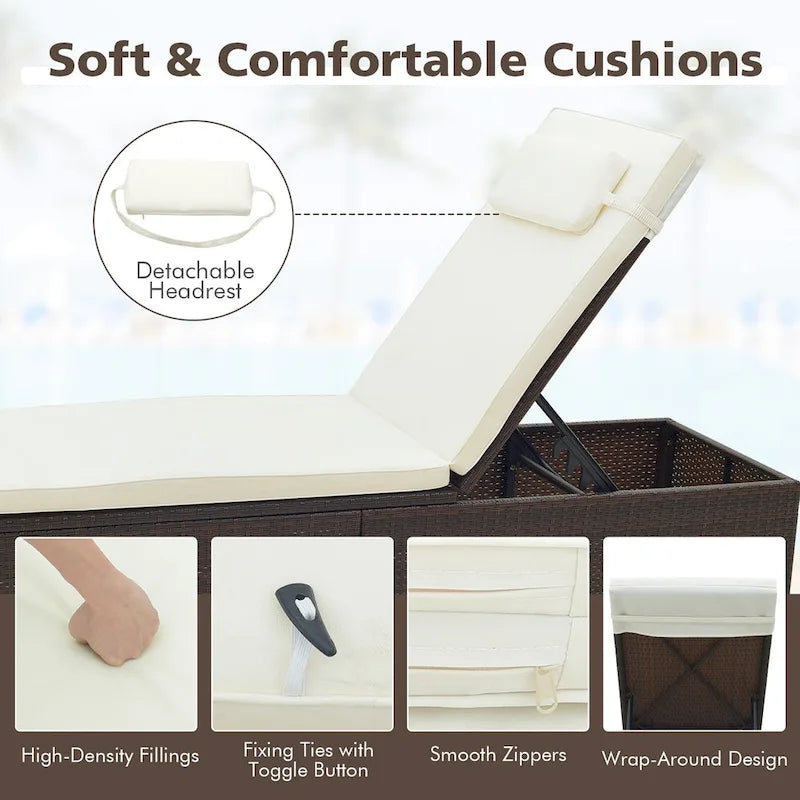 Ensemble de 2 chaises longues Gymax avec dossier à 6 niveaux et coussin d'assise confortable et