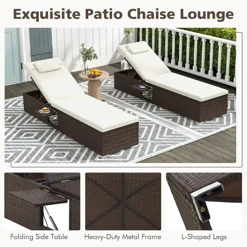 Ensemble de 2 chaises longues Gymax avec dossier à 6 niveaux et coussin d'assise confortable et