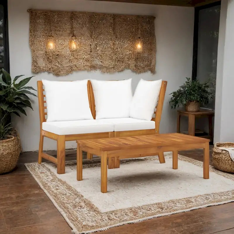 Set divano modulare da esterno 3 pezzi Roma con tavolino, in legno massello di acacia, bianco