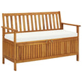 Reja Outdoor Storage Bench, 47 Inch Brown Solid Acacia Wood, White