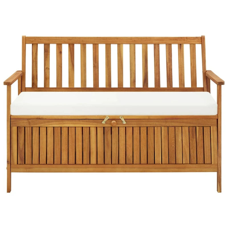 Banc de rangement extérieur Reja, 47 pouces, en bois d'acacia massif marron, blanc