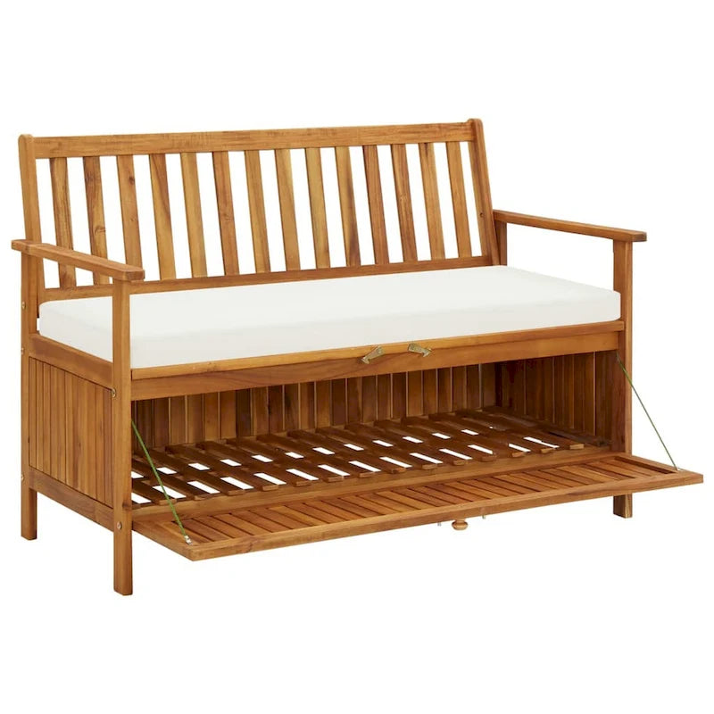 Banc de rangement extérieur Reja, 47 pouces, en bois d'acacia massif marron, blanc