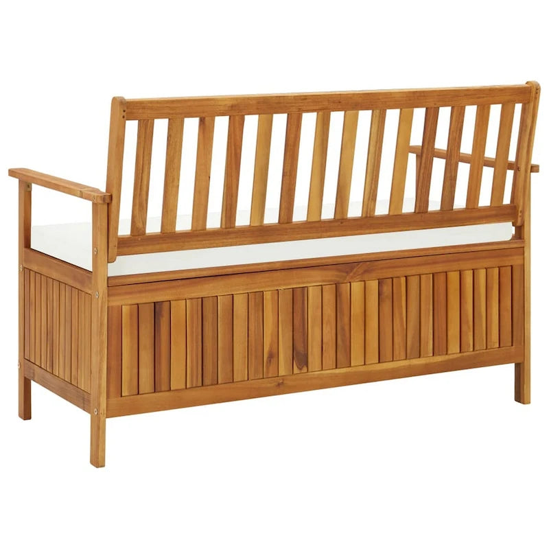 Banc de rangement extérieur Reja, 47 pouces, en bois d'acacia massif marron, blanc