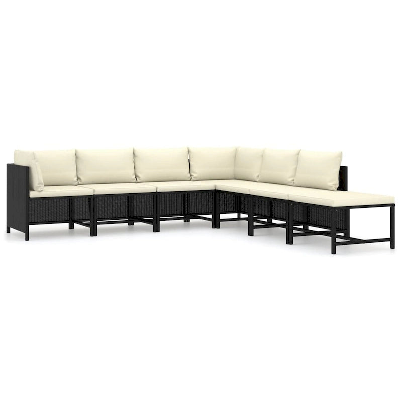 Set divano modulare da esterno Avio 7 pezzi, forma quadrata, polyrattan, nero