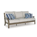 Inaya Outdoor Sofa, 4 Throw Pillows, Cream White, 89 Inch Brown Metal