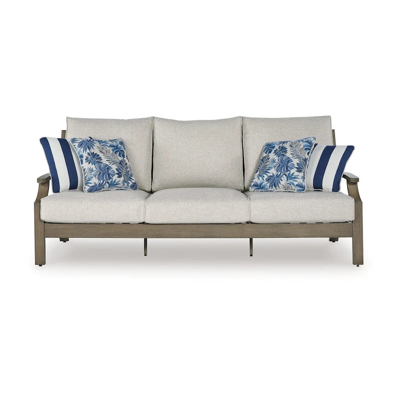 Divano da Esterno Inaya, 4 Cuscini Decorativi, Bianco Crema, Metallo Marrone da 89 Pollici