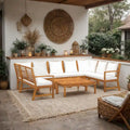 9pc Outdoor Patio Modular Sofa Set w Table, Solid Acacia Wood, White