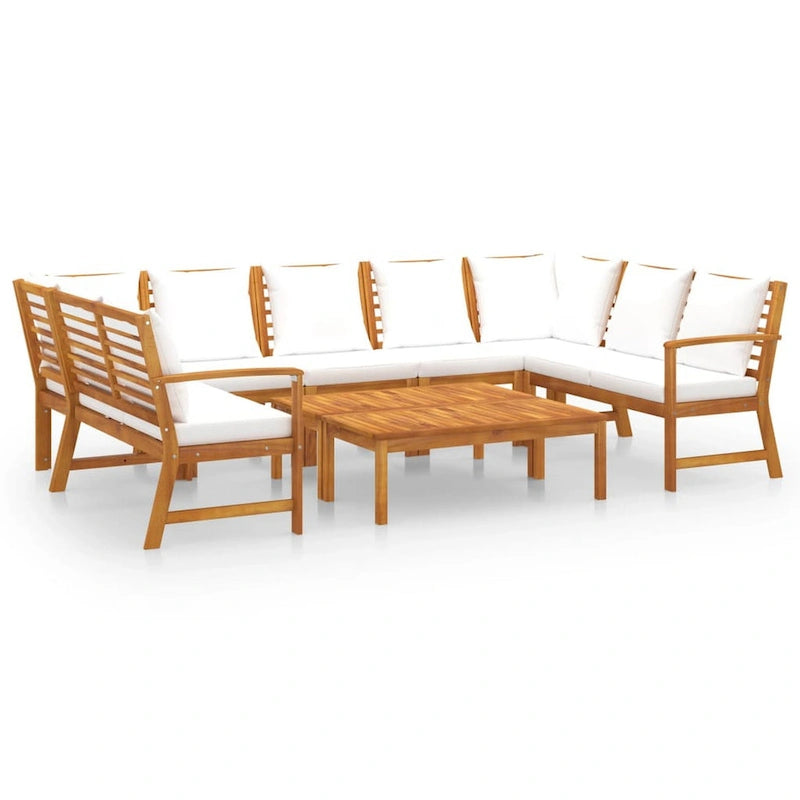 Set Divano Modulare da Esterno 9 Pezzi con Tavolo, Legno di Acacia Massiccio, Bianco