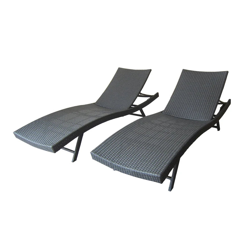 Stela Outdoor Lounge Chaise, Gray Rattan Wicker, Adjustable, 79 Inch