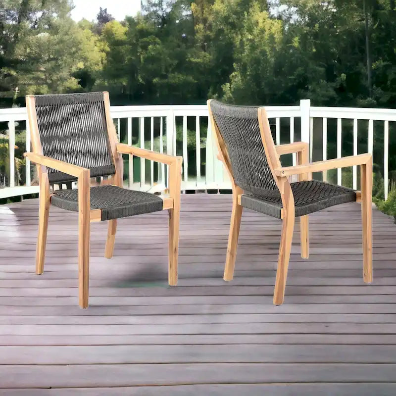 Lot de deux fauteuils d'extérieur en bois massif charbon et bois naturel de 23