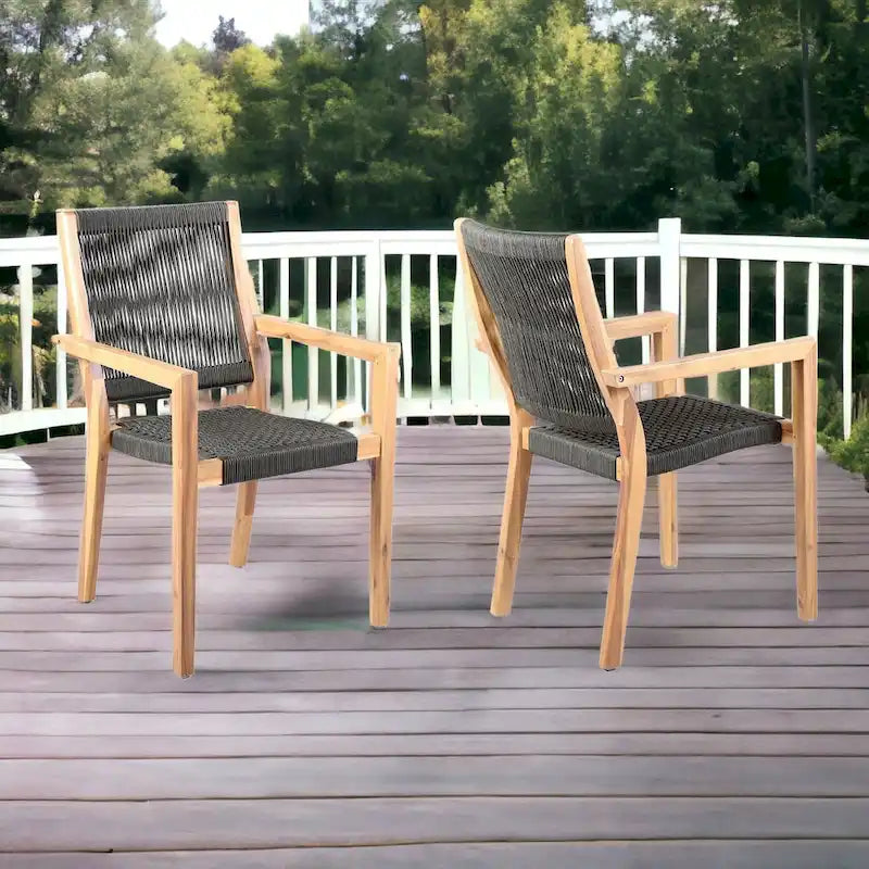 Set of Two 23 Charcoal and Natural Wood Solid Wood Outdoor Arm Chair