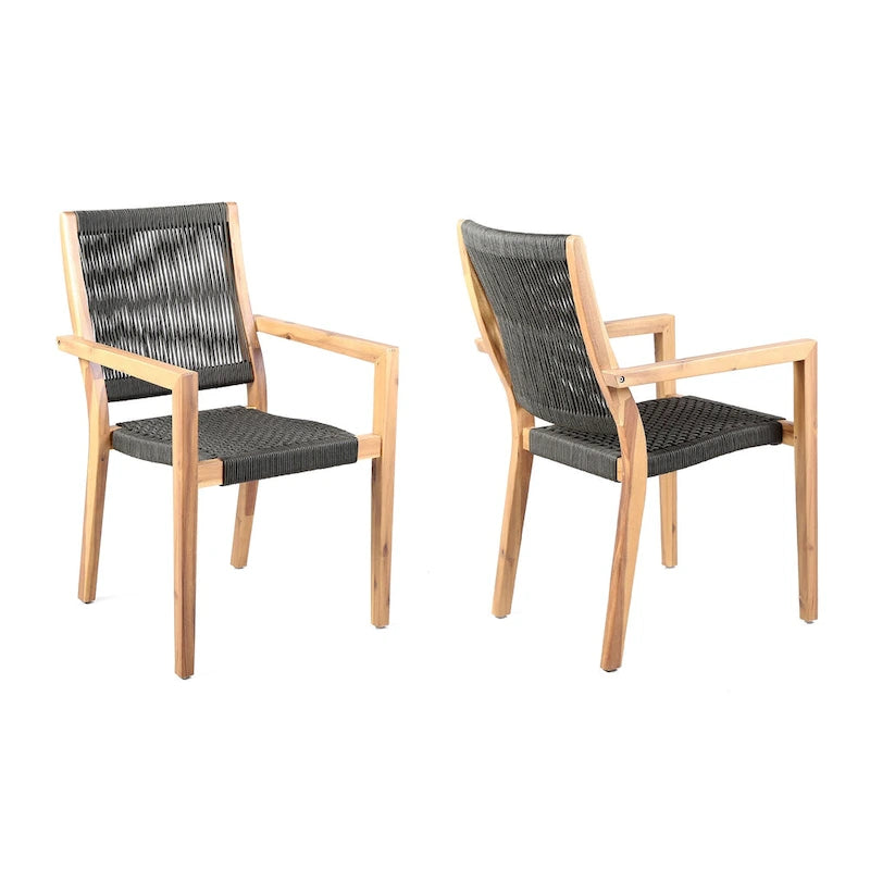 Lot de deux fauteuils d'extérieur en bois massif charbon et bois naturel de 23
