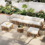 7 Pcs Outdoor Furniture Set, All-Weather Rattan Sectional Sofa Set with Thick Cushions and Pillows, Round Coffee Table