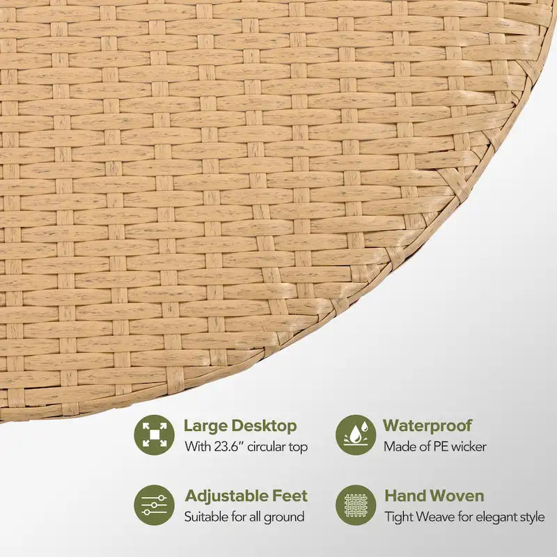 Set di mobili da esterno 7 pezzi, set divano componibile in rattan resistente alle intemperie con cuscini spessi e cuscini decorativi, tavolino rotondo
