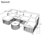 Set di mobili da esterno 7 pezzi, set divano componibile in rattan resistente alle intemperie con cuscini spessi e cuscini decorativi, tavolino rotondo