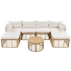 Set di mobili da esterno 7 pezzi, set divano componibile in rattan resistente alle intemperie con cuscini spessi e cuscini decorativi, tavolino rotondo